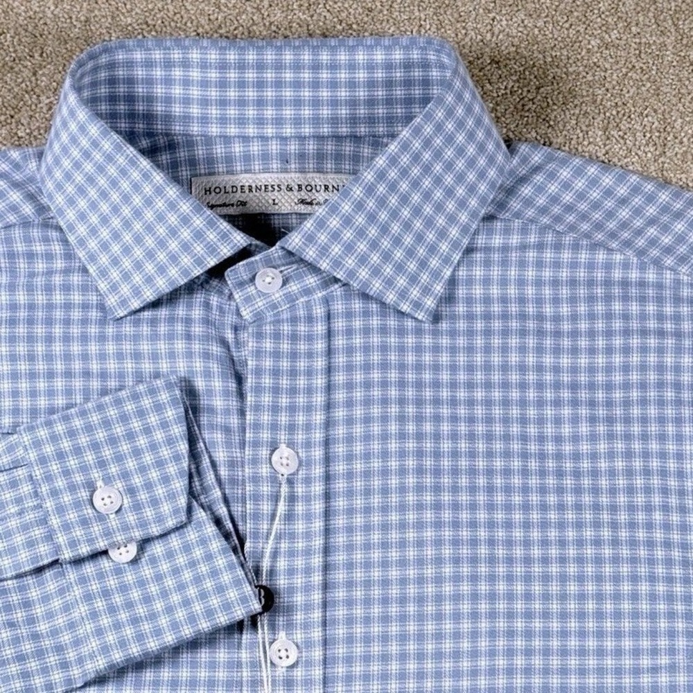 Holderness & Bourne Signature Fit Blue Check Button Shirt Mens Large The McColl